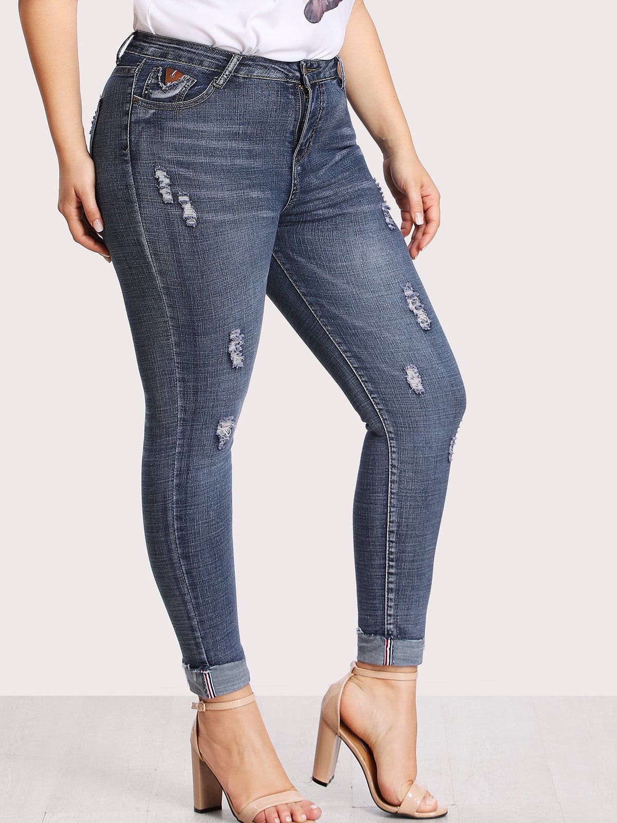 Plus Dual Pocket Back Ripped Jeans - Jeans