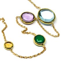 18K YELLOW GOLD NECKLACE, CABOCHON BLUE TOPAZ, AMETHYST, CITRINE, GREEN AGATE image 3