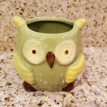 Ceramic Owl Planter, Green Bird Plant Pot, 3" Animal Planter image 1
