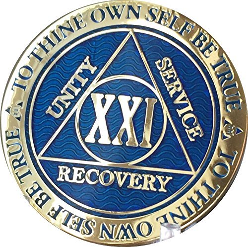 RecoveryChip 21 Year Reflex Blue Gold Plated AA Medallion Alcoholics Anonymous C