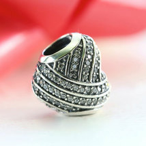 925 Sterling Silver Love Lines Charm Bead with Clear Zirconia  - $16.99