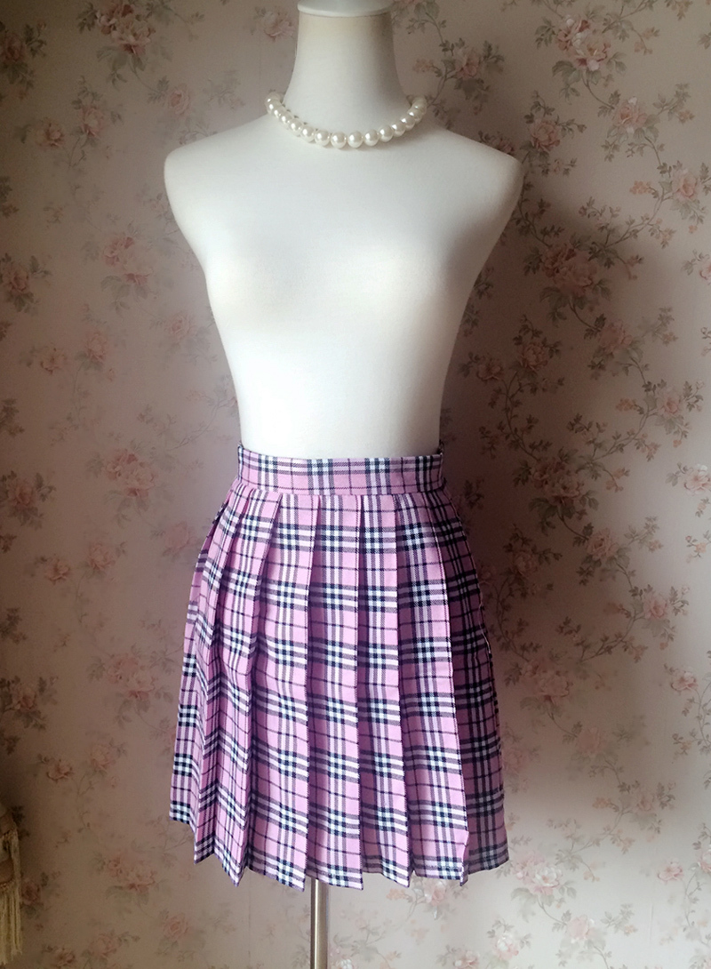 Primary image for PINK Plaid Skirt Pleated Women Girl Mini Plaid Skirts Plus Size Pink Skirt