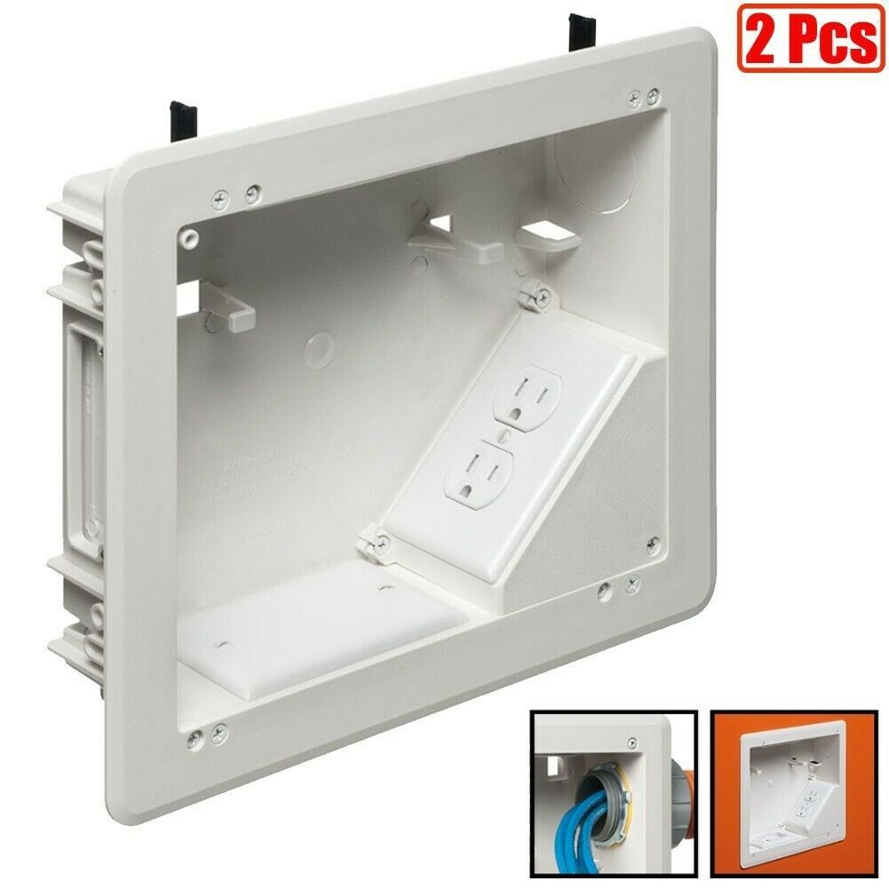2 Pcs 2Gang Recessed Wall Box Plate For TV & Cables White 8" x 10