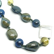 NECKLACE BLUE GRAY ROUNDED DROP, SPHERE, EXAGON MURANO GLASS SQUARE ITALY MADE image 2