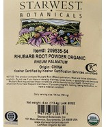Starwest Botanicals Rhubarb Root Powder 4 Oz Organic And Kosher Certified - $16.50