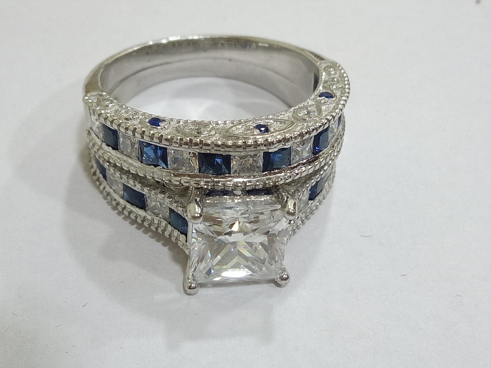 2.45Ct Princess Cut White Diamond 925 Sterling Silver Bridal Set Engagement Ring