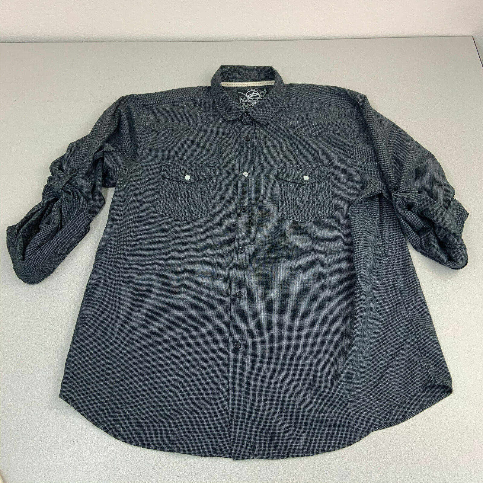 Drill Clothing Company Button Up Shirt Mens XXL Roll Tab Sleeve Black