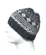 Mens Alpaca Fair Isle Wool Beanie Hat Hand Knit Black Gray Blue Winter N... - $48.95