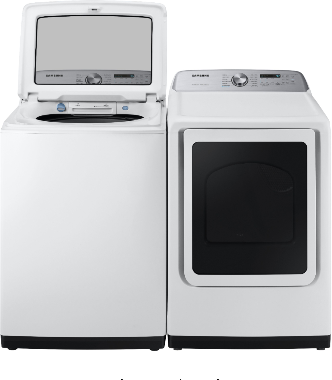 Samsung 5.0 Cu.Ft.WA50R5400AW Washer & DVE50R5400W Gas Dryer White