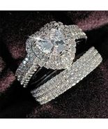 Wedding Engagement Bridal Set Ring 2.60 Ct Heart Shape Halo 925 Sterling... - $128.62