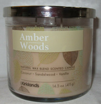 Kirkland's 14.5 oz Large 3-Wick Candle Natural Wax Blend AMBER WOODS - $27.08