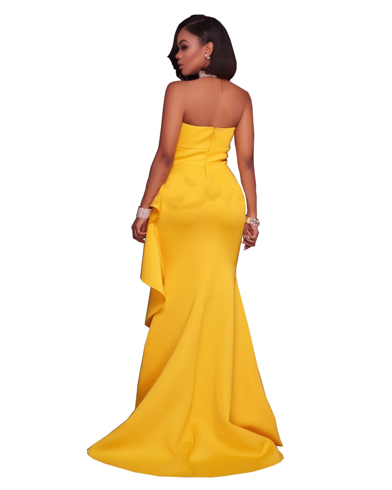 Elegant Yellow Sleeveless Maxi Evening Dress