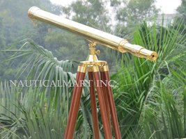 40" Clear Coated Solid Brass Harbormaster Telescope On a Mahogany Tripod Stand