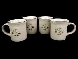 Pfaltzgraff Winterberry Porcelain Holiday Mugs, Set of 4, Hot Chocolate, Coffee - $34.25