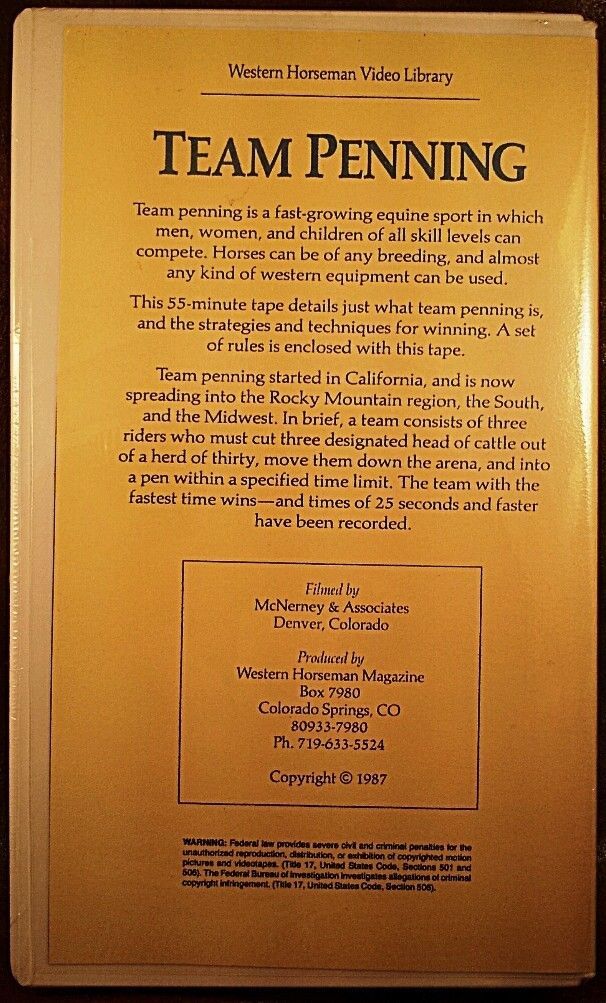 NEW Team Penning VHS How it Works How to Win RARE Western Horseman