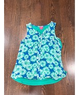 Girls Kids Pinky Green Floral Sleeveless Top Blouse Shirt Size Large 14 - $4.94