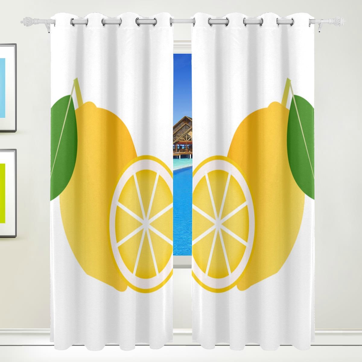 Bedroom Curtains For Kids Bright Yellow Lemon Fresh Fruit Print Blackout Window Window
