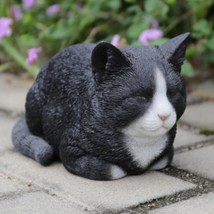 Cat Sleeping-Black/White--Garden Statue,  Home Decor, Animal Sculpture - $33.59