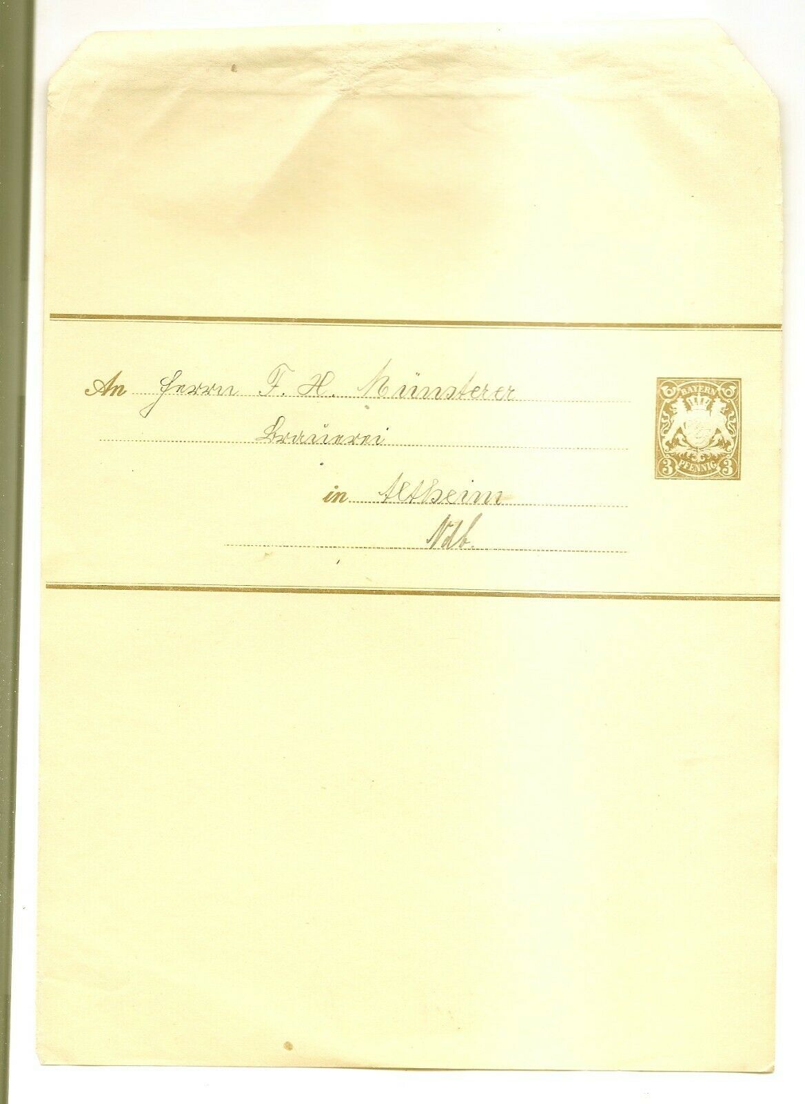 Germany Bavaria Michel Mi S7 3 Pf Letter sheet postal stationery Ganzsachen