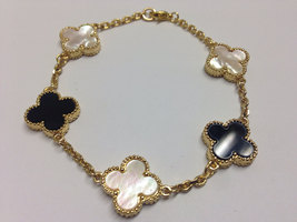 Mixed Mother of Pearl and Onyx Clover Bracelet - $75.00