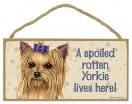 Wood Sign - 61979- A spoiled rotten - Yorkie (Brown face with bow in hair) - $5.95