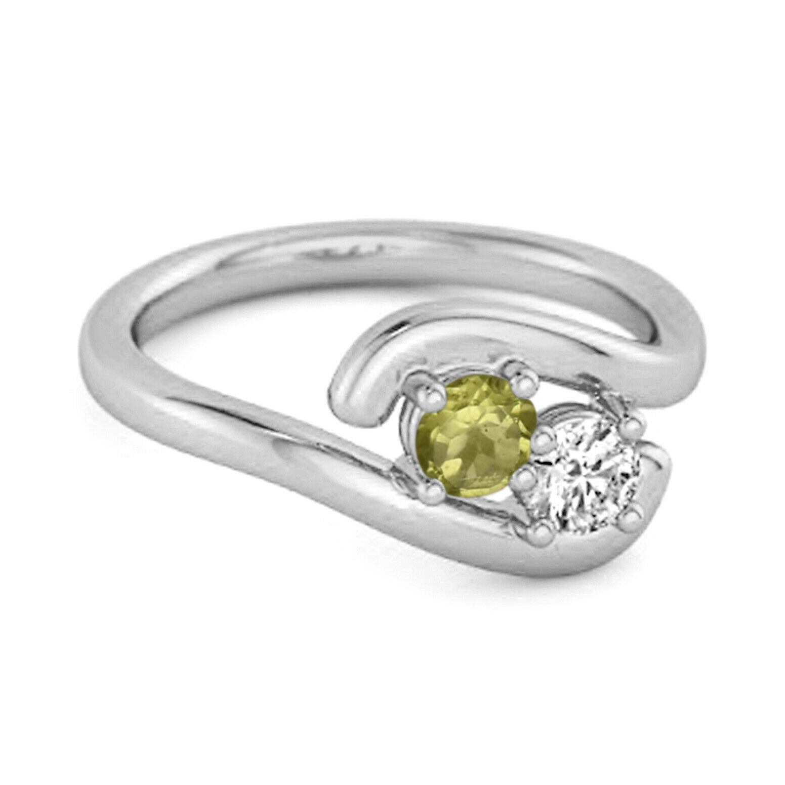 0.5 Ct Green Peridot 9k White Gold Two Stone Swirl Engagement Ring