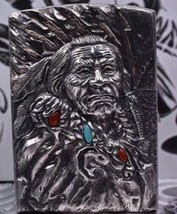 Handmade Gemstone Silver Lighter Tribal Chief Relief Limited Edition Col... - $334.00