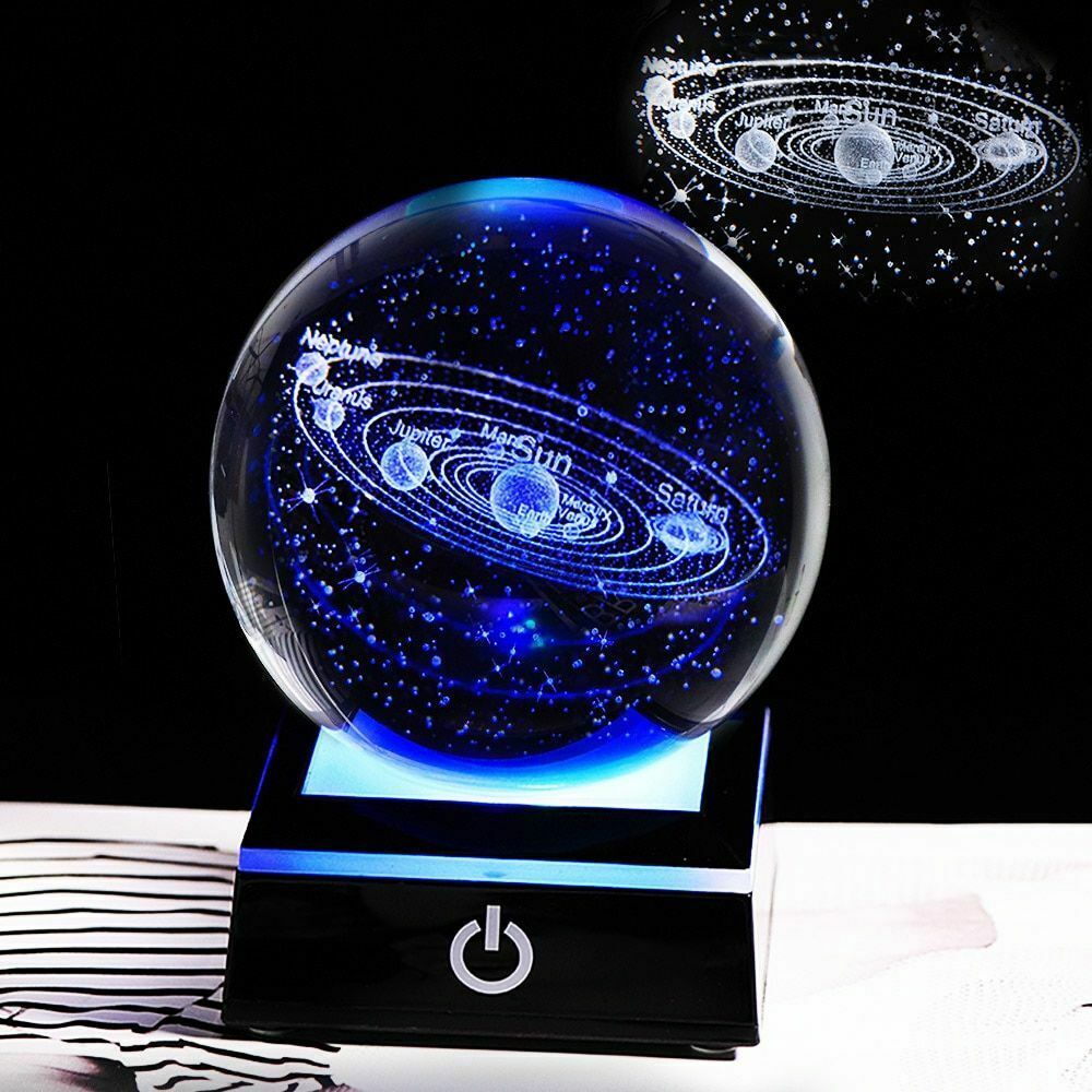 Led Solar System Planet Globe 3D Sun Ball K9 Crystal Decor Light Base ...