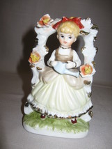Statue Figurine Little Girl At Archway With Water Can Ceramic  - $6.95
