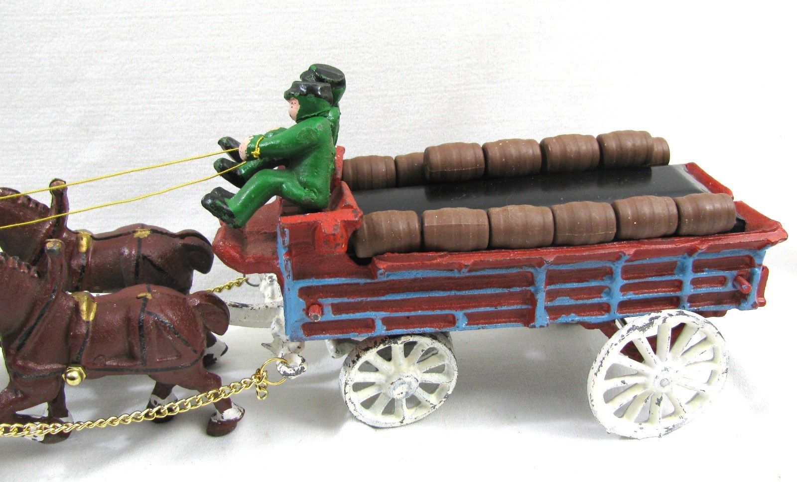 Vintage Budweiser Anheuser Busch Cast Iron Clydesdale Horses Beer Wagon ...