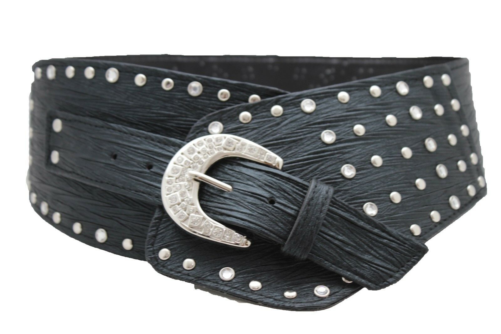 Women Wide Metallic Waistband Faux Leather Shiny Rodeo Western Belt Hip