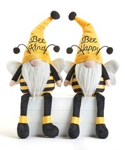 Gnome Bee Wishes Shelf Sitters w Antennae, 23" L w Sentiment Dangling Legs Set 2