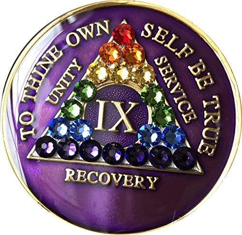 9 Year Purple Rainbow Swarovski Crystal Tri-Plate AA Medallion Chip IX