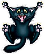 Funny Window Car Cling Crazy Black Attack CAT Witch Decal Sticker Decora... - $8.88