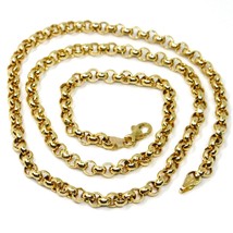 18K YELLOW GOLD CHAIN 17.70" INCHES 45cm, BIG ROUND CIRCLE ROLO THICK 4 MM LINK image 1