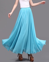 AQUA BLUE Long Chiffon Skirt High Waisted Plus Size Wedding Chiffon Skirt image 10