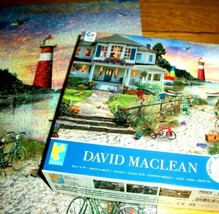 Jigsaw Puzzle 1000 Pieces Lighthouse Beach Boats Dog David Maclean Art C... - $14.84