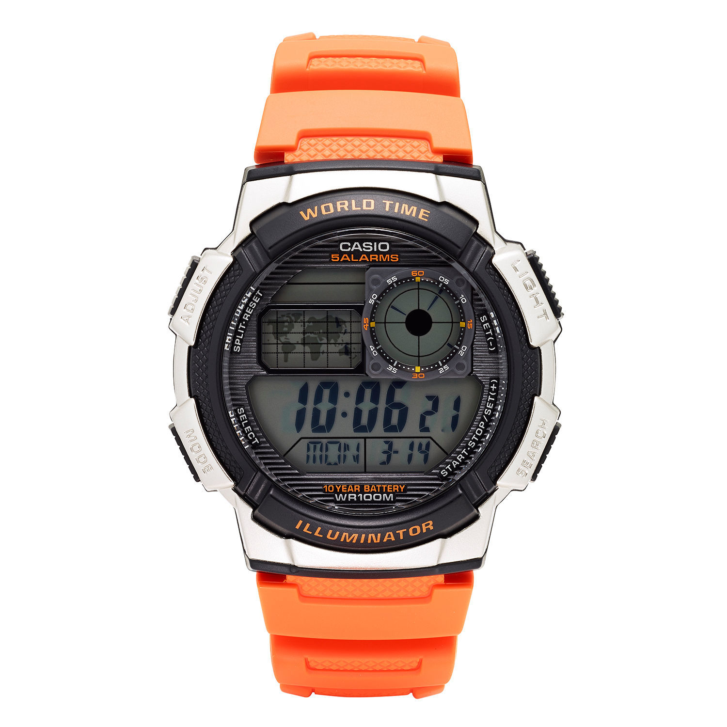 Casio Men's '10-Year Battery' Quartz Resin Casual Watch, Color Orange (Model: AE