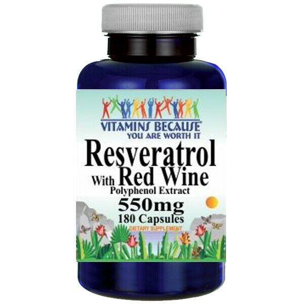 Resveratrol with Red Wine 550mg Polyphenol Extract 180 Caps Vitamins Because
