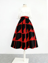 Women Vintage Inspired Red Black Midi Party Skirt Wool-blend Pleated Party Skirt image 1