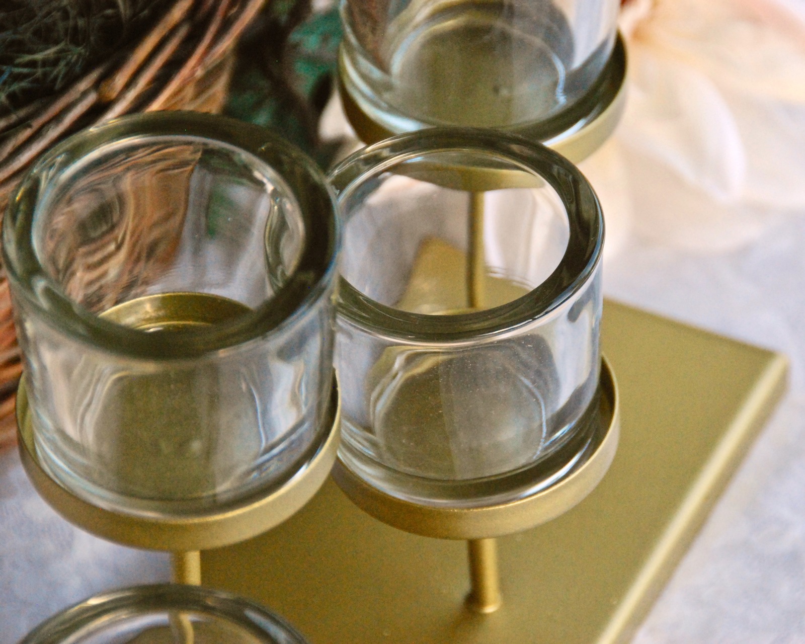 Painted glam gold long staggered votive candle holder holiday table