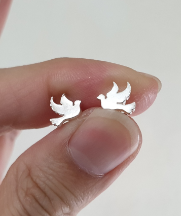 Earstud - Earring - Dove - Rememberance Symbol - Sterling Silver - Handmade