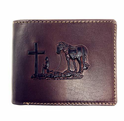 Western Genuine Leather Praying Cowboy Plain Mens Bifold Short Wallet in 2 Color