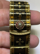 Art Nouveau (ca. 1895) 18K Yellow Gold Ruby Pearl Bracelet w/ Black Enam... - £2,766.65 GBP