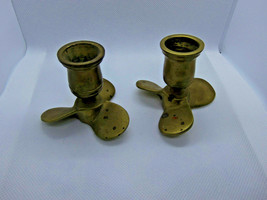 Man Cave Set of Boat Motor Propellers Brass Candle Stick Holders Andrea by Sadek - $49.45
