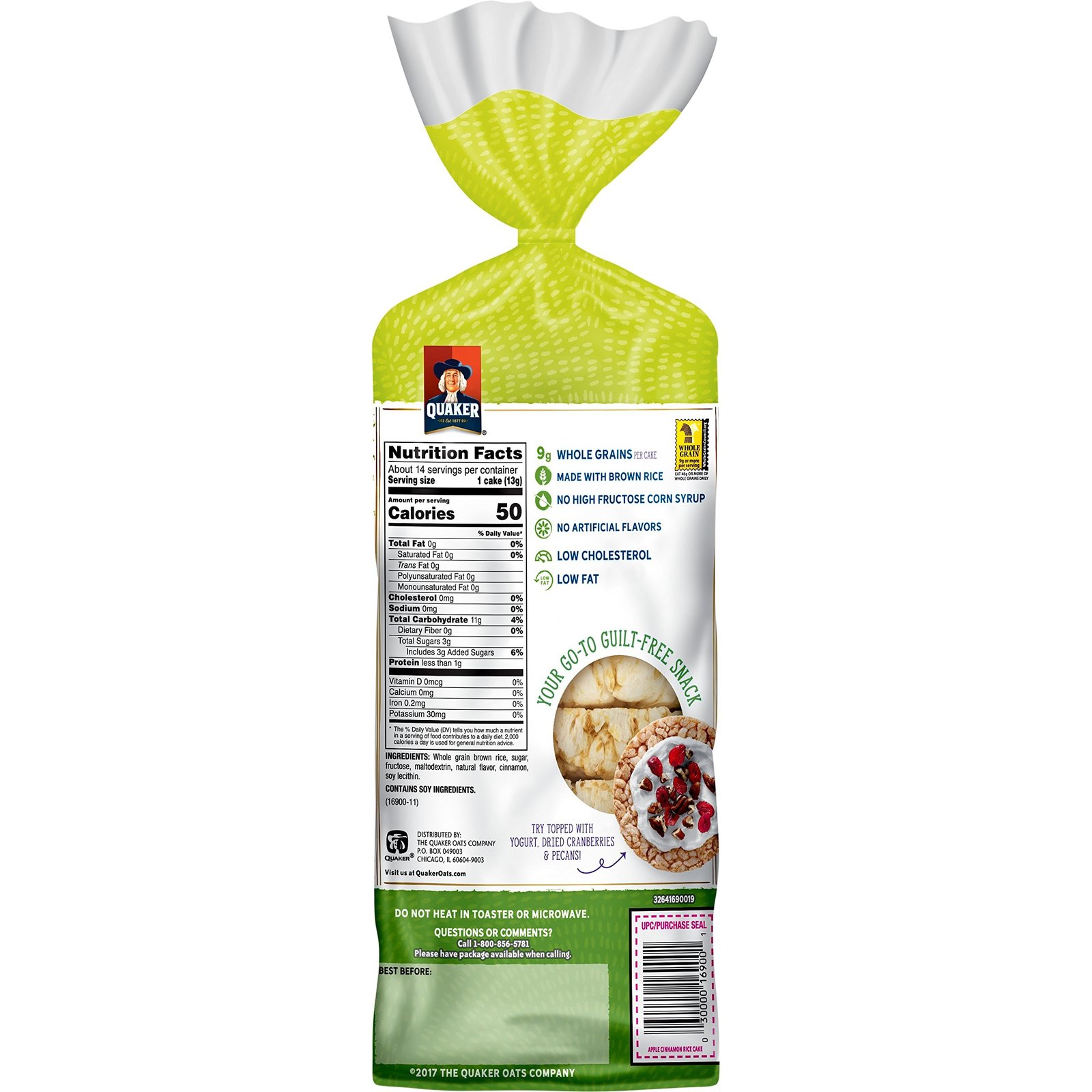 Quaker Rice Cakes, Apple Cinnamon, 6.54 oz Cake Carriers, Savers