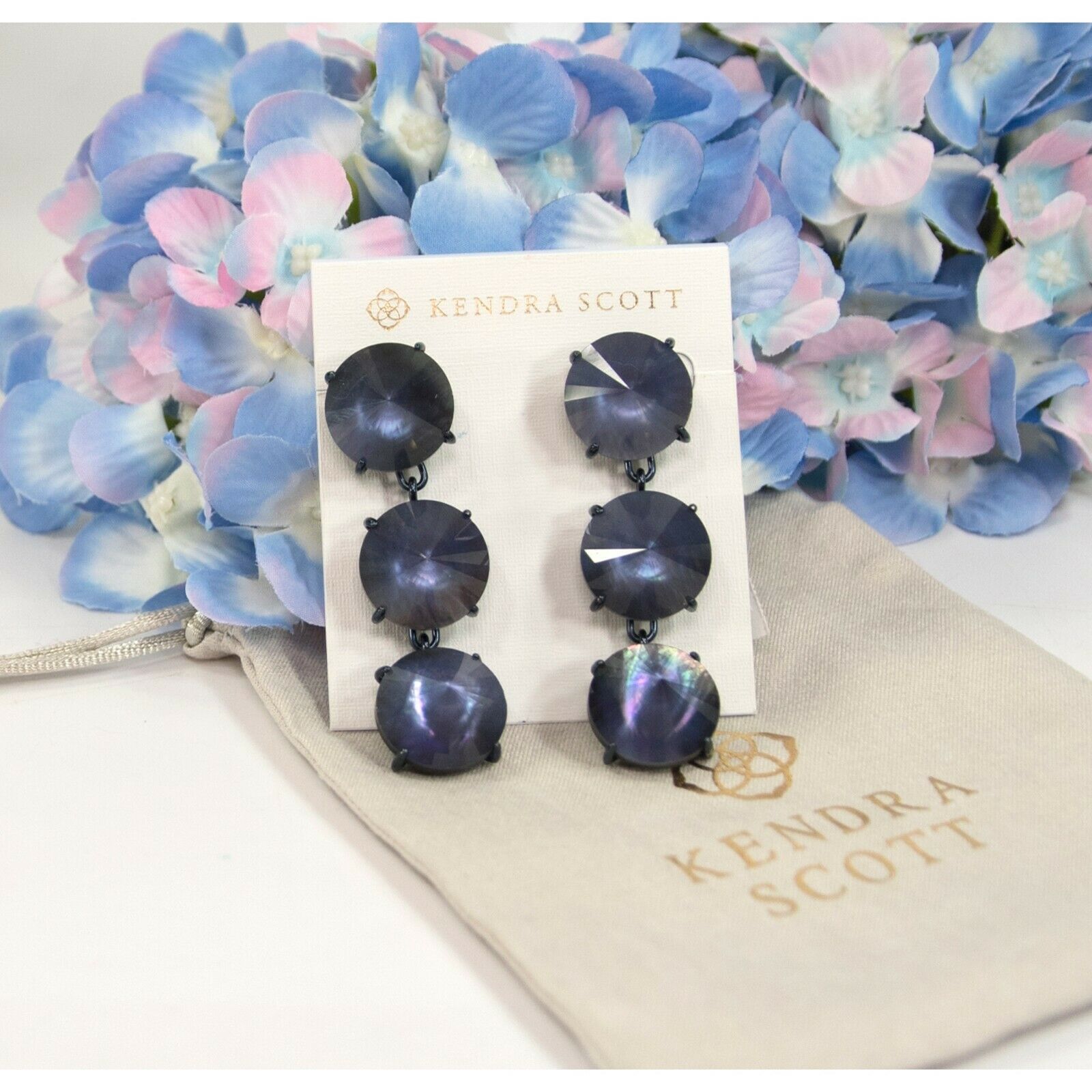 Primary image for Kendra Scott Jolie Linear Navy Black Mother of Pearl Drop Dangle Earrings NWT