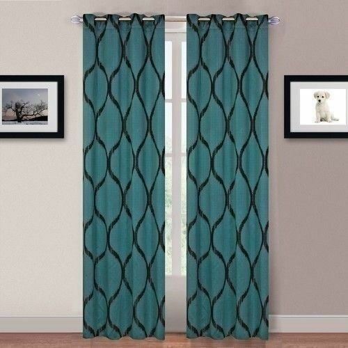 Set 2 Metallic Scroll Jade Green Window Curtains Panels Drapes 84 inch L Grommet Curtains