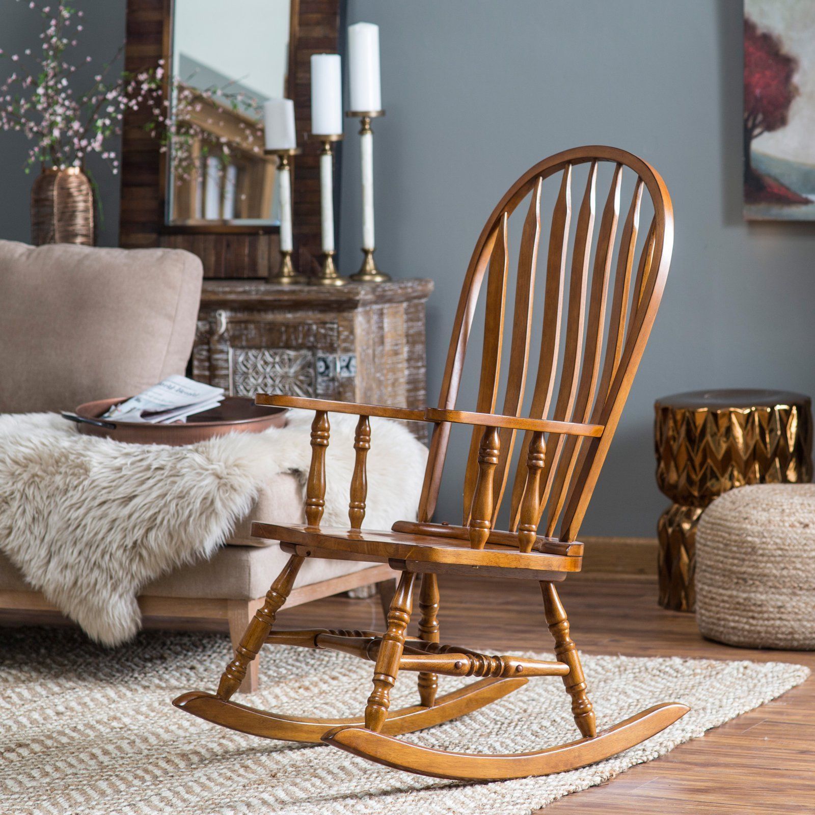 Wood Solid Back Rocking Chair