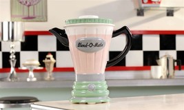 Teapot 30 oz Ceramic 8.5" High Kitchen Blender 1950's Retro Look Green Pink  image 2